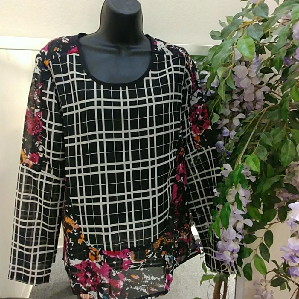 Maison Coupe Sheer Plaid & Floral Top